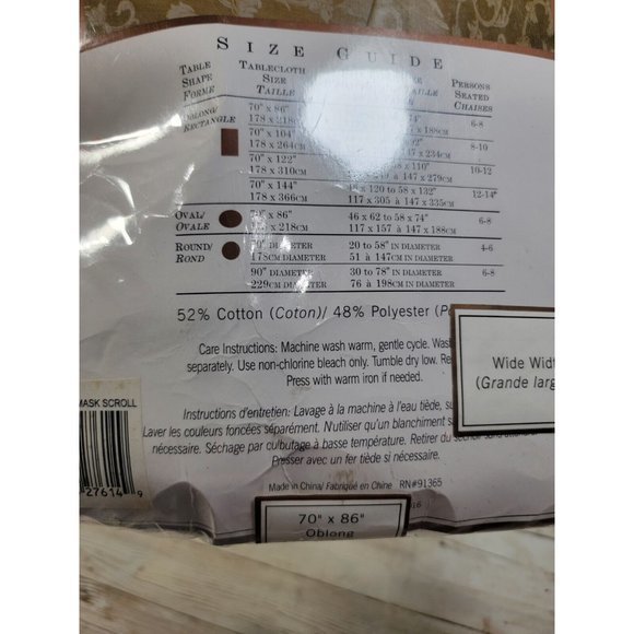 Damask  Scroll Tablecloth 70"‎ x 86" Oblong sunweave cotton/poly fabric NEW - Picture 7 of 10